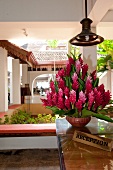 View of flower vase on the reception table at Barberyn Reef Resort, Beruwala in Sri Lanka