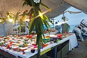 Different painted bowls on table at  Lesser Antilles, Caribbean island, Barbados