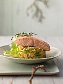 Confit of salmon with mashed chicory and apples