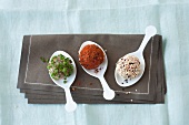 Various meat balls on spoon