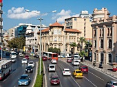 View of busy streets of Cumhuriyet Square in Izmir, Aegean Region, Turkey