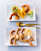 Smoked prawns and shrimp on plate with skewer