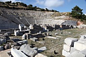View of ruins theatre in Bodrum Peninsula, Aegean, Turkey