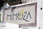 Mosaic signboard of Mimoza Restaurant in Gumusluk, Bodrum Peninsula, Aegean Region, Turkey
