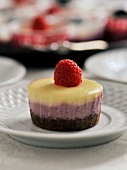 Close-up of raspberry tart on plate
