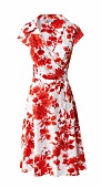 Red and white summer wrap dress on white background