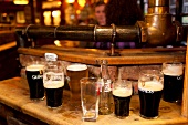 Close-up of beer glasses in Belfast Pub Duke, Ireland