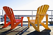 Red and yellow chair on deck at Halifax Regional Municipality, Nova Scotia, Canada