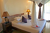Bedroom of hotel in Zanzibar, Tanzania, East Africa