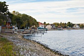 View of Echo lake and houses in Fort Qu'Appelle, Saskatchewan, Canada