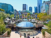 View of Skyscraper of Vancouver city at Robson Square in British Columbia, Canada