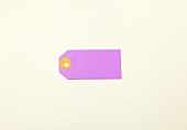 Close-up of purple blank tag on white background