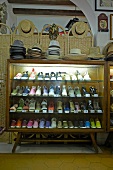 Interior of shoe shelf rack in La Manual Alpargatera at Barcelona, Spain