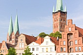 View of St. Peter Church and St. Mary's Church at Lubeck, Schleswig Holstein, Germany