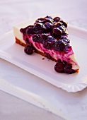 Close-up of yogurt pie with blueberries on plate