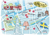Illustration, Zeichnung, Skizze Karte von Malmö, Schweden