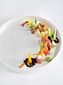 Marinated vegetable with beef on plate