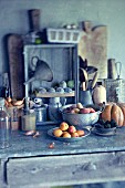 Fruit and vegetables on an antique cupboard