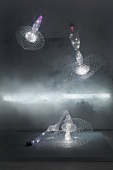 Illuminated patterned glass lamps with smoke