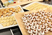 Different types of cookies on baking tray