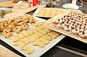 Different types of cookies on baking tray