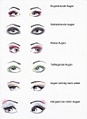 Illustration of eyes with different shades of eye shadow on white background