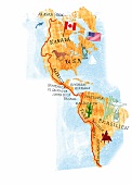 Karte, Nordamerika, Südamerika 