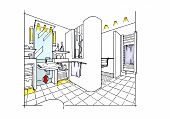Illustration of bathroom with sink and mirror