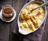 Banana gratin with coconut in casserole