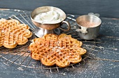 Fresh cream with waffles on grill