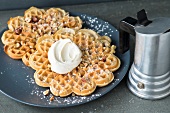 Hazelnut waffles on plate