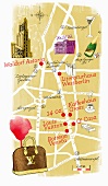 Illustration of Berlin map with hotels in Germany