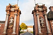 The entrance to Schloss Corvey with statues of Turkish soldiers
