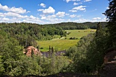 Lettland, Gauja Nationalpark, Zvartes iezis, Felsen am Amata Fluss