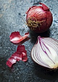 Red onions, whole and halved