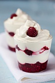 Raspberry puree and cream