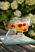 Peach and raspberry punch with champagne