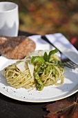 Spaghetti with pesto and Parmesan