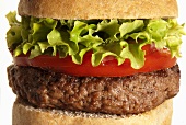 Grass Fed Beef Burger with Organic Lettuce and Tomato on Whole Wheat Bun