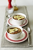 Onion soup with bread and cheese, au gratin