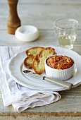 Tomato and crab dip with toasted baguette