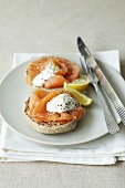Wholemeal roll topped with smoked salmon