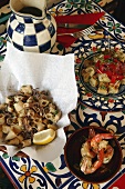 Tapas: fried squid, tortilla and prawns