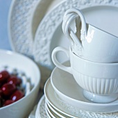 White porcelain cups and plates