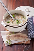 Barley soup with trout fillet