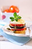 A tomato and aubergine tower