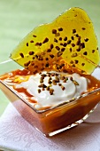 Apricot compote with a caramel wafer