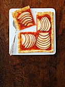 An apple and pear tart seen from above