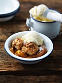 Peach cobbler with ice cream