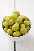 A bowl of green gooseberries